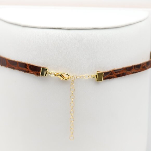 Brown Leather Choker Adjustable Genuine leather Chokers  (#18) - Picture 5 of 10